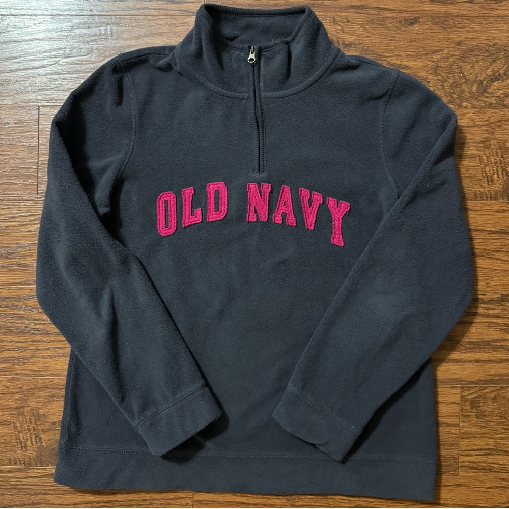 Old Navy Blue Fleece Pullover with Magenta Logo Size Medium